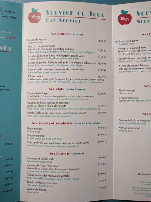 Roomservice, hele dag menu