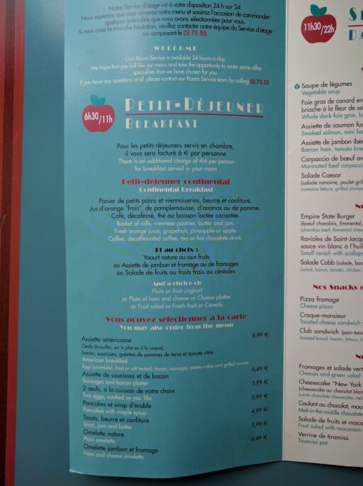 Roomservice Ontbijt Menu