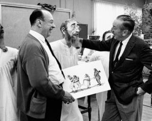 Walt Disney and Marc Davis, a Disney Legend, animator and artist, have some fun developing the Audio-Animatronics figures for the Pirates of the Caribbean attraction